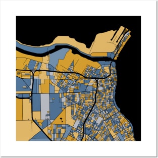 Corpus Christi Map Pattern in Blue & Gold Posters and Art